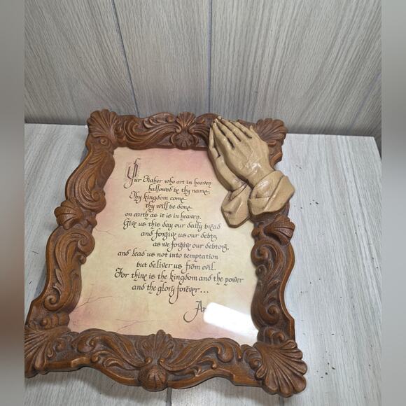 Vtg Ornate Framed Praying Hands 10x13 The Lords Prayer Faux Wood Religious - Picture 3 of 6